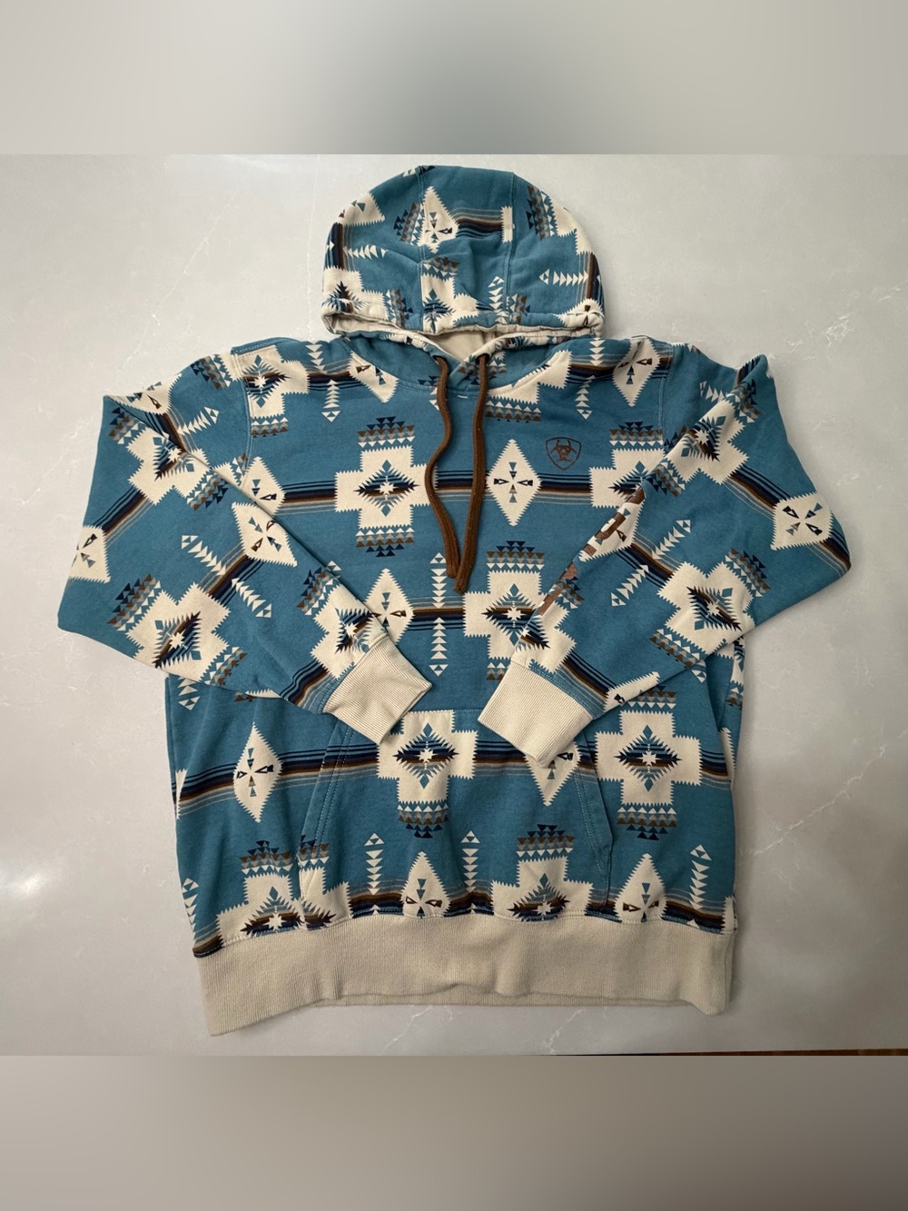 Ariat Agave Southwest Print Logo 2.0 Pullover Hoodie Women's Large Aztec Blue
